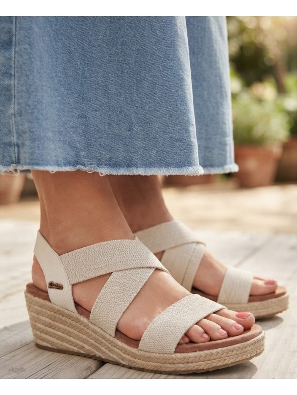 Skechers × Martha Stewart Arch Fit Beverlee Espadrille Wedge Sandals Natural 7